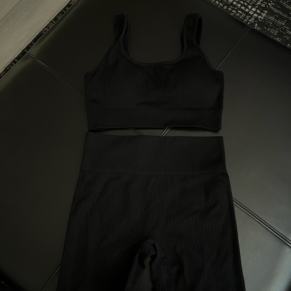 Black Ribbed Tank Sports Bra and High-Waist shorts Set